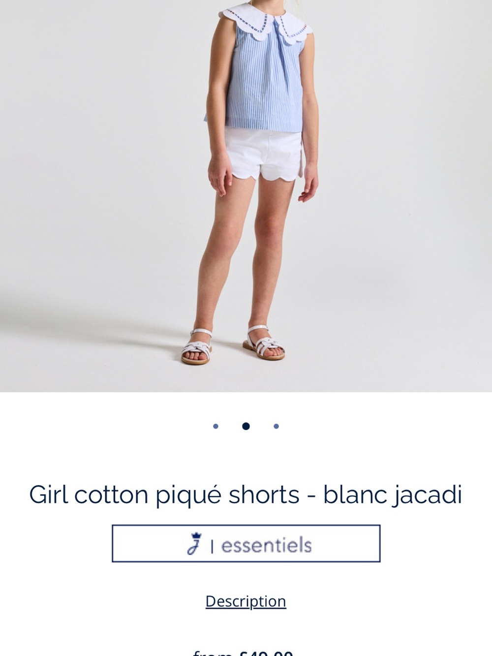 Jacadi White Scallop-Hem High Waist Shorts Girl’s 12T